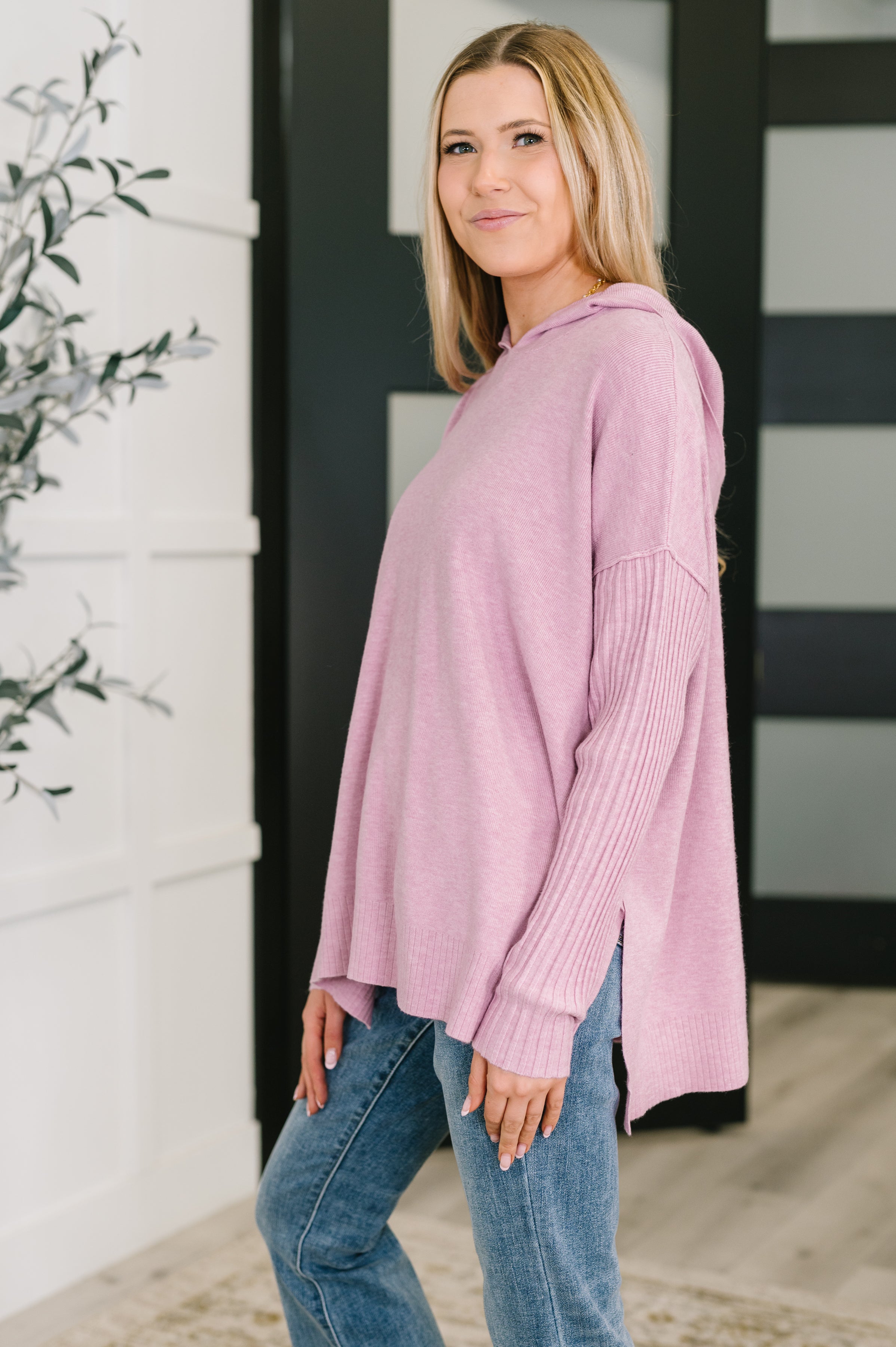 Running Late Hooded Long Sleeve in Mauve - Charming Charlie