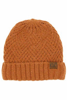 Rust C C Criss Cross Pattern Cuff Beanie Hat, comes with a beautiful criss-cross design with different colors that reveals your absolute smartness with beauty and ensures maximum comfort and durability. Coordinate with any outfit to match the best with absolute warmth and coziness in style. Comes in one size winter cap with a pom that fits most head sizes. Awesome winter gift accessory!