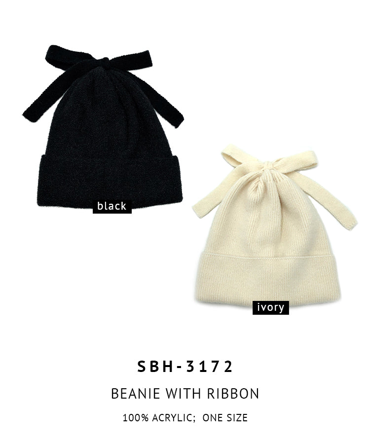 Shop for KW Fashion Beanie With Ribbon at doeverythinginloveny.com wholesale fashion accessories