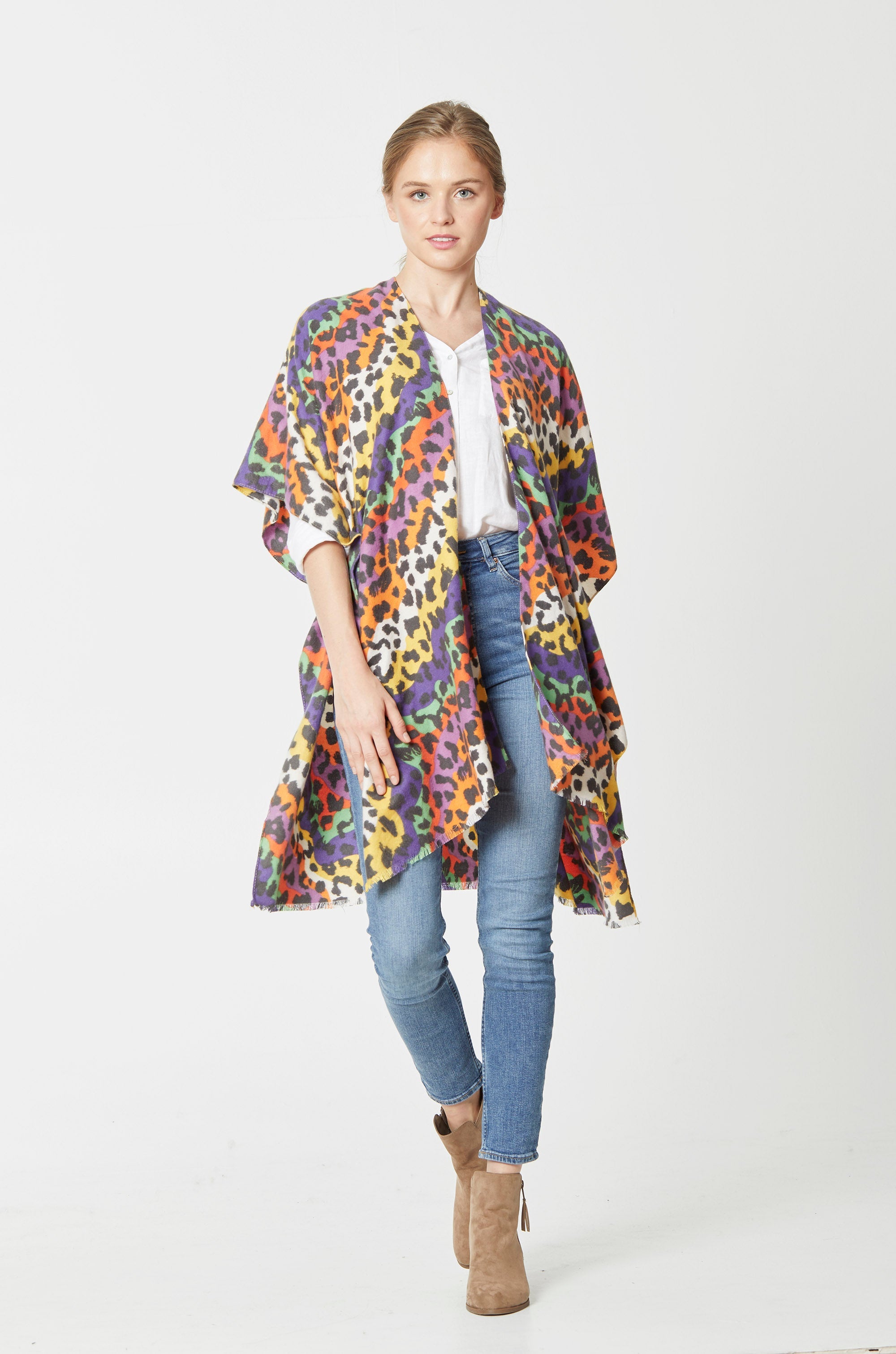 Multicolor Leopard Print Kimono