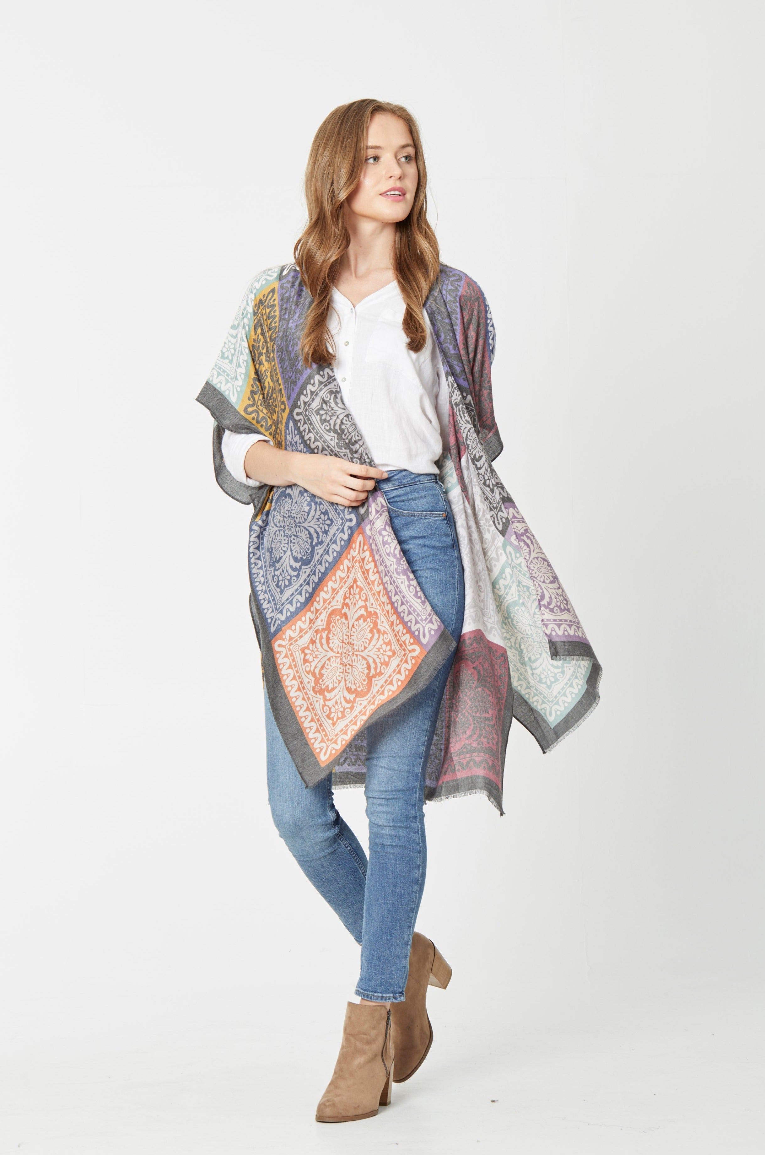 Damask Patchwork Print Kimono