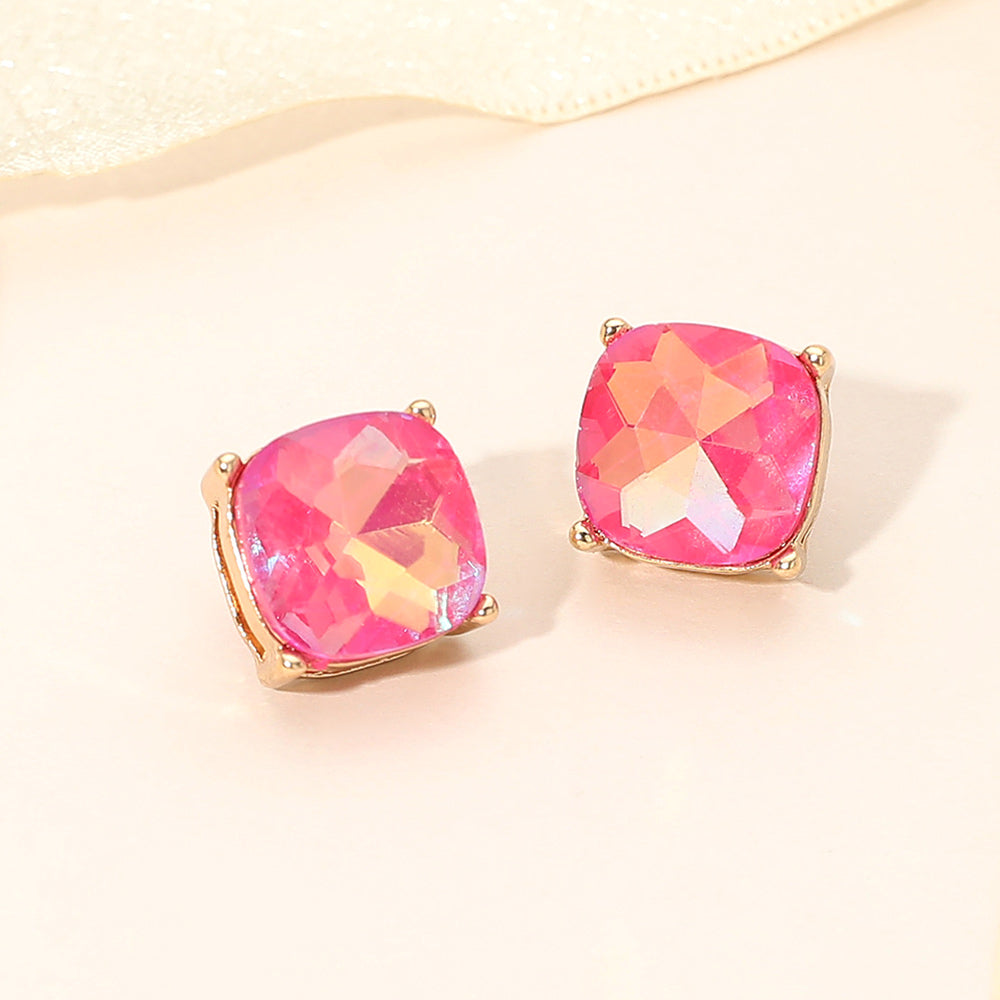 Madeline Love Fuchsia Square Cushion Stud Earrings