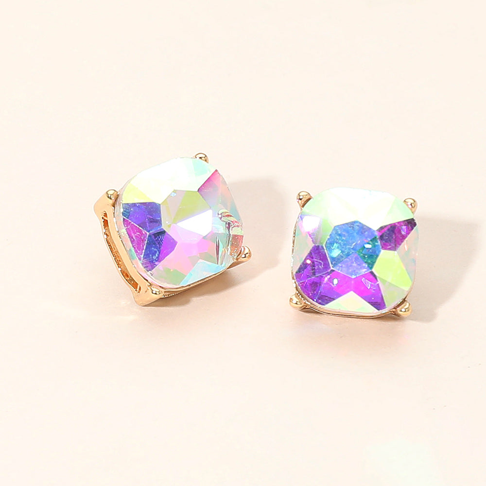 Madeline Love AB, Gold Square Cushion Stud Earrings