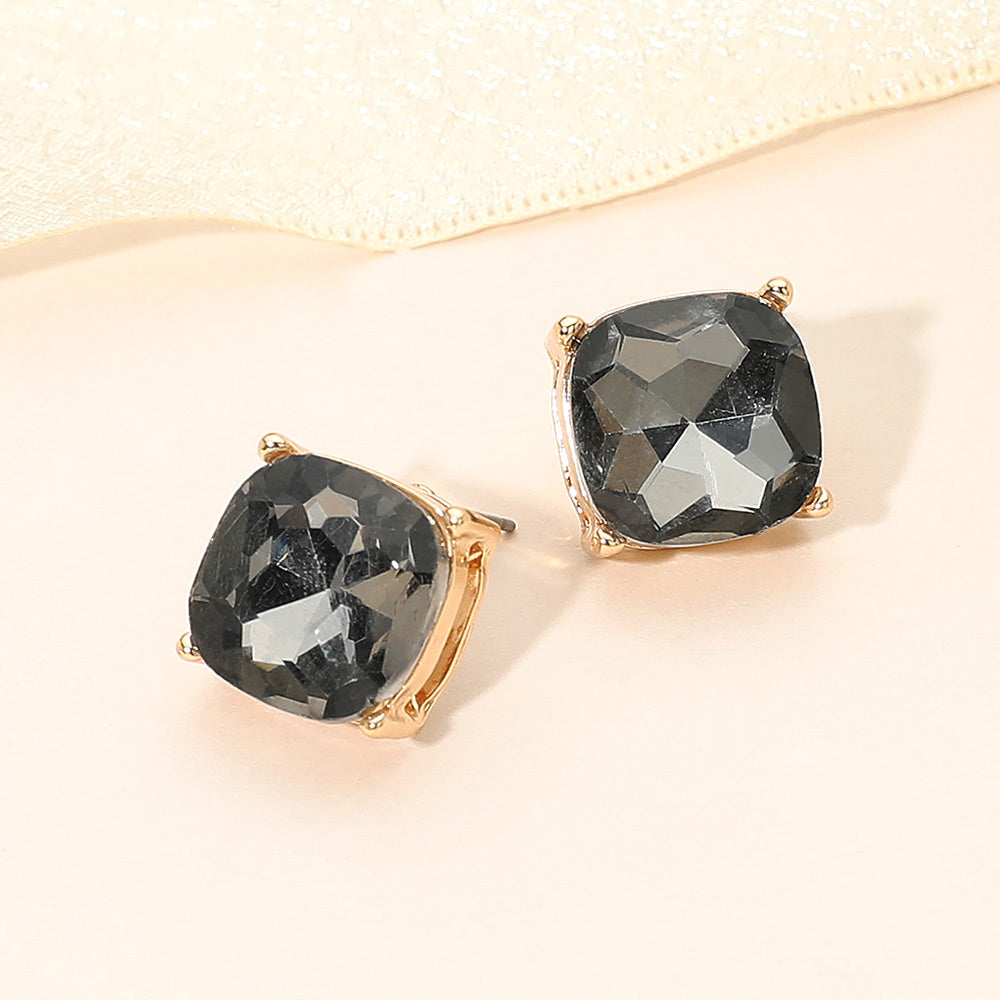 Madeline Love Black Diamond, Gold Square Cushion Stud Earrings