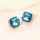 Madeline Love Blue, Dark, Gold Square Cushion Stud Earrings