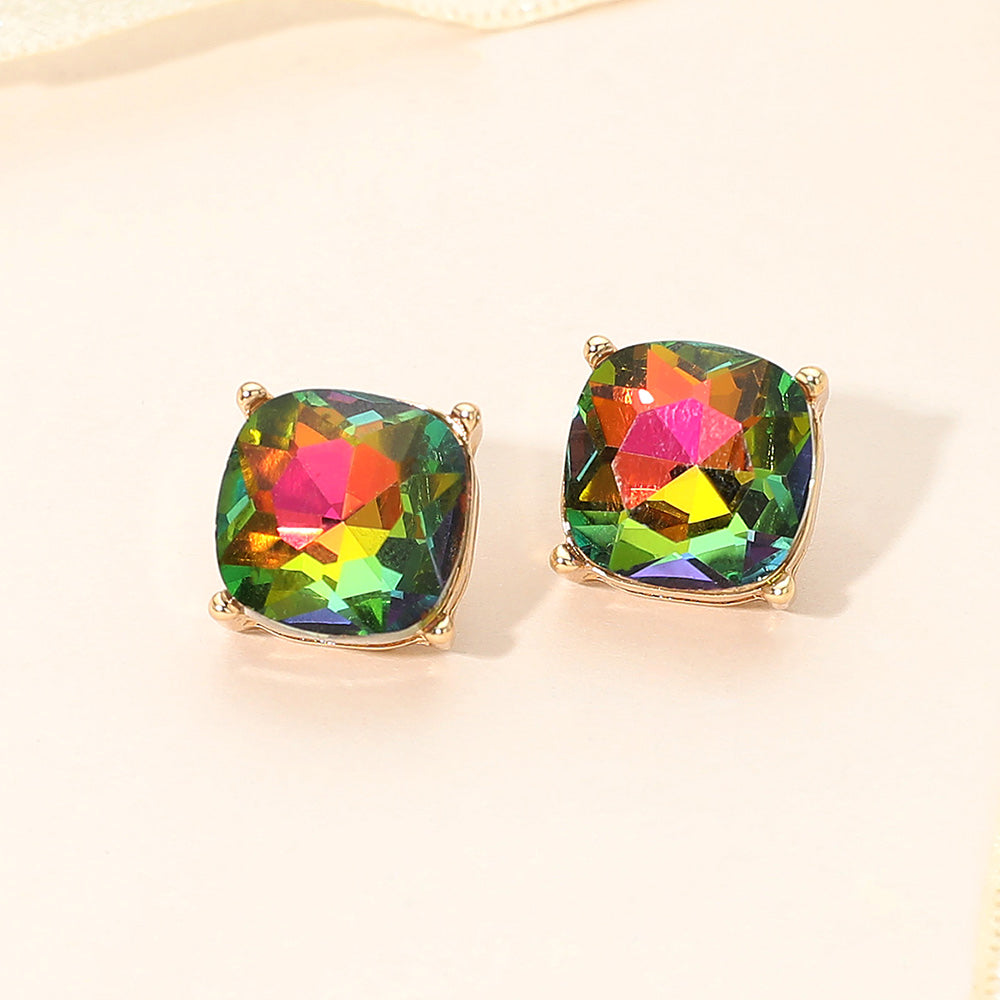 Madeline Love Gold, Vitrail Medium Square Cushion Stud Earrings