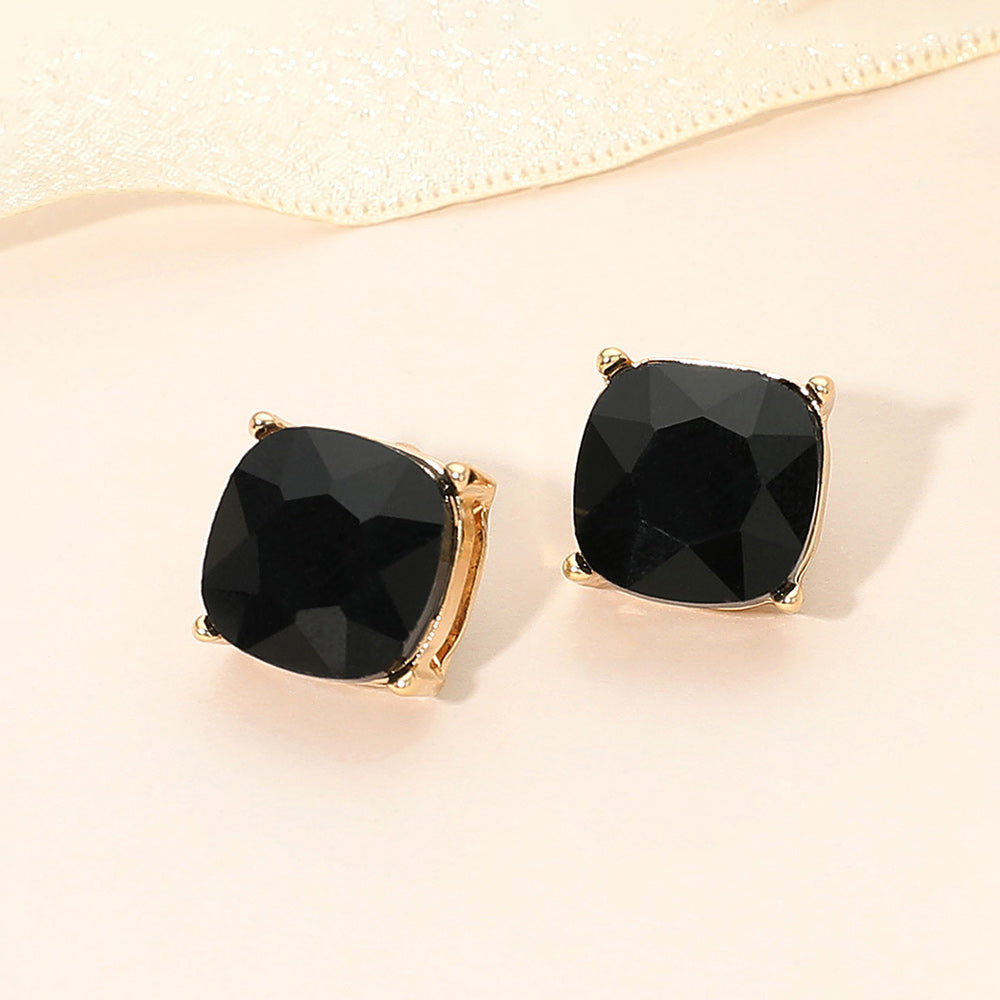 Madeline Love Gold, Jet Black Square Cushion Stud Earrings