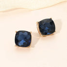 Madeline Love Gold, Montana Blue Square Cushion Stud Earrings