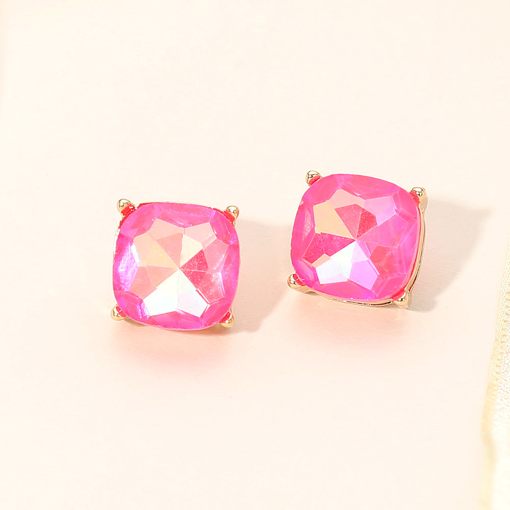 Madeline Love Gold, Neon, Pink Square Cushion Stud Earrings