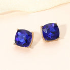 Madeline Love Gold, Sapphire Square Cushion Stud Earrings