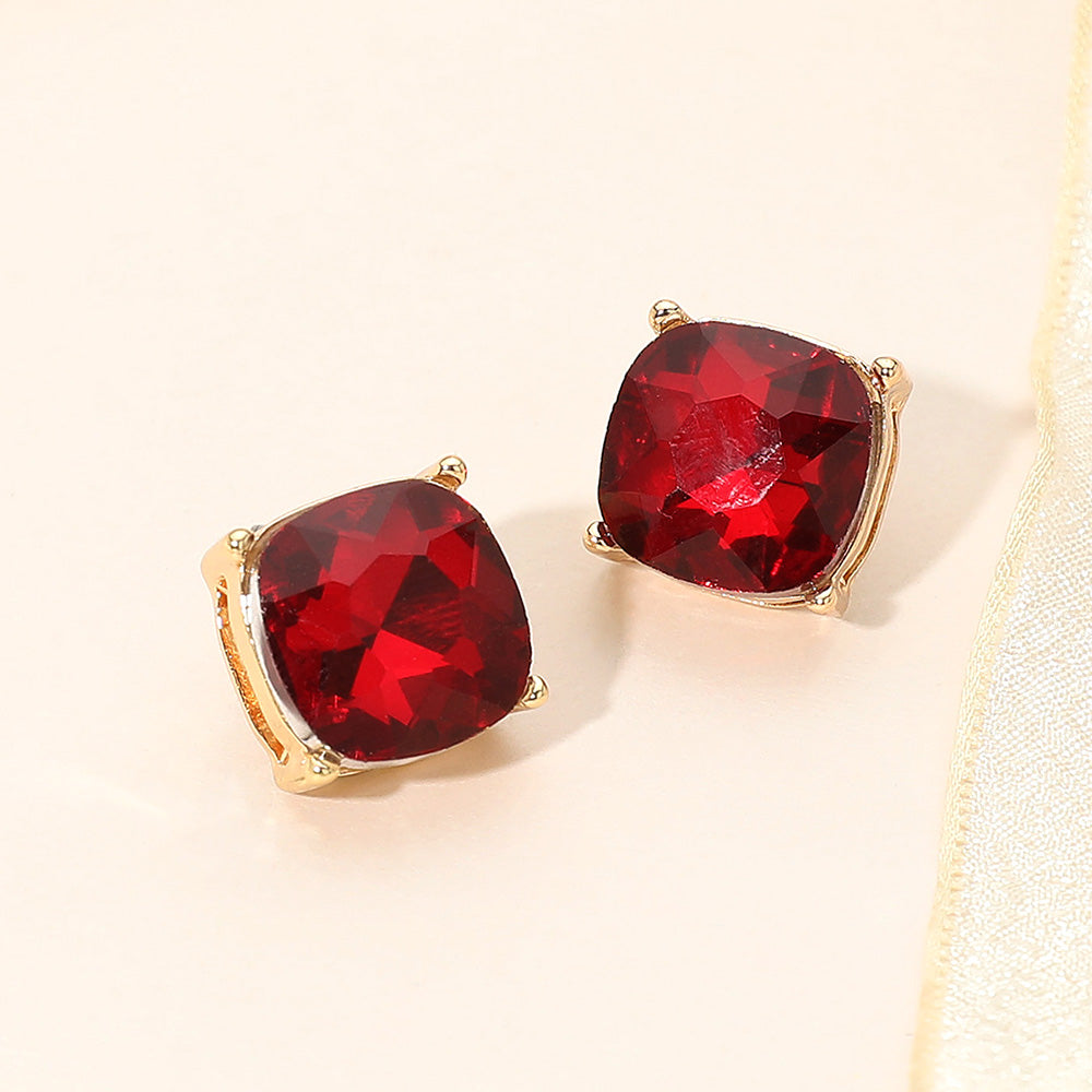 Madeline Love Gold, Siam Square Cushion Stud Earrings