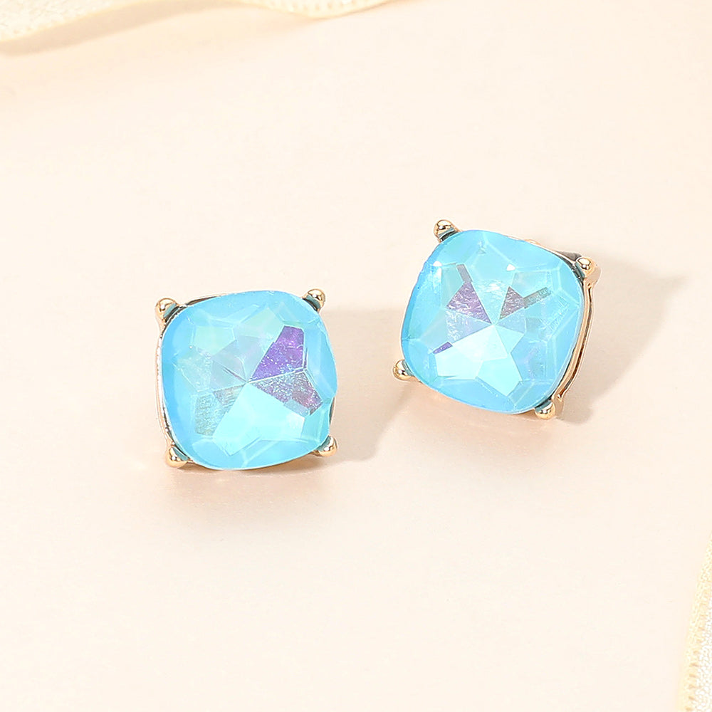 Madeline Love Light Blue Square Cushion Stud Earrings