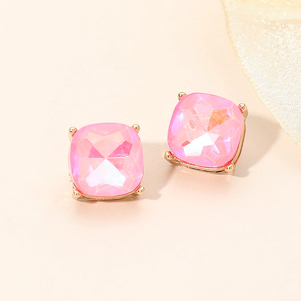 Madeline Love Pink Square Cushion Stud Earrings