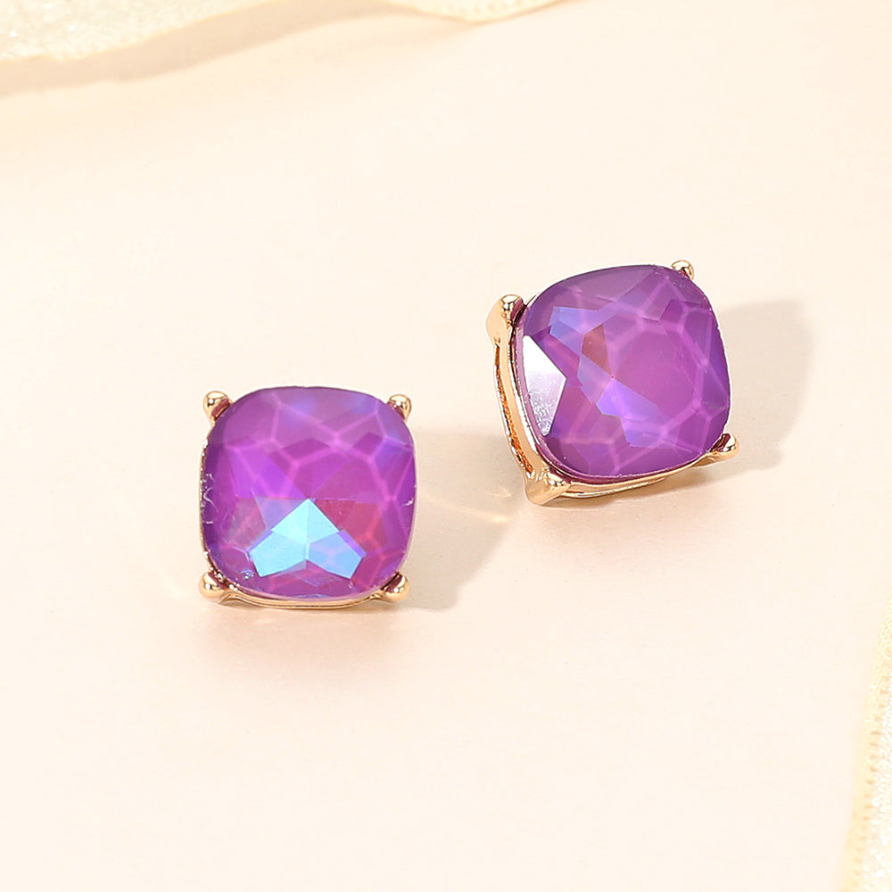 Madeline Love Purple Square Cushion Stud Earrings
