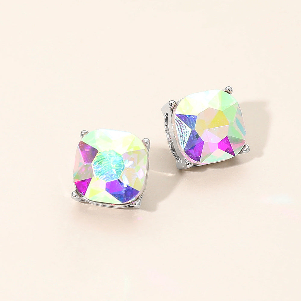 Madeline Love AB, Rhodium Square Cushion Stud Earrings
