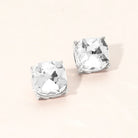 Madeline Love Clear, Rhodium Square Cushion Stud Earrings