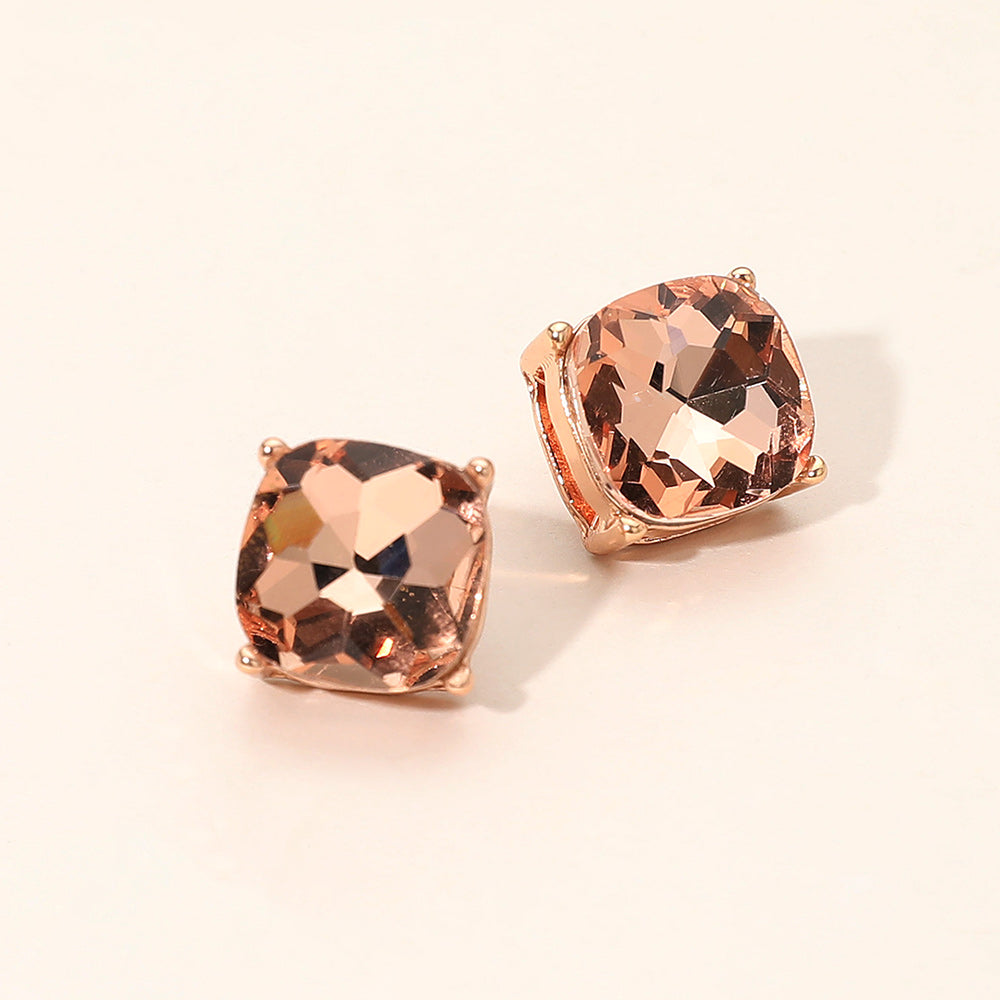 Madeline Love Peach, Rose Gold Square Cushion Stud Earrings