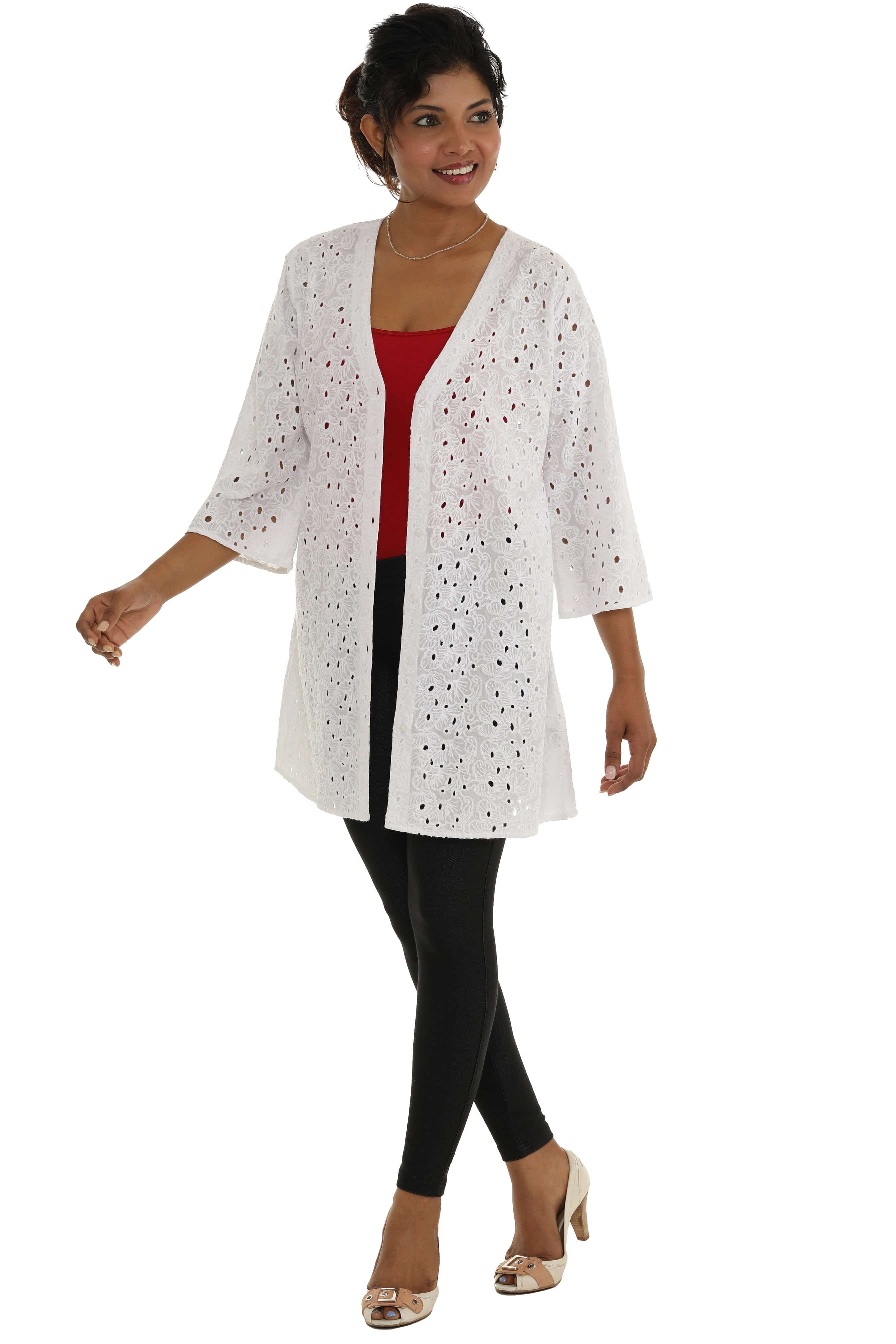 White Eyelet Fabric Button Shirt - Shoreline Wear, Inc.