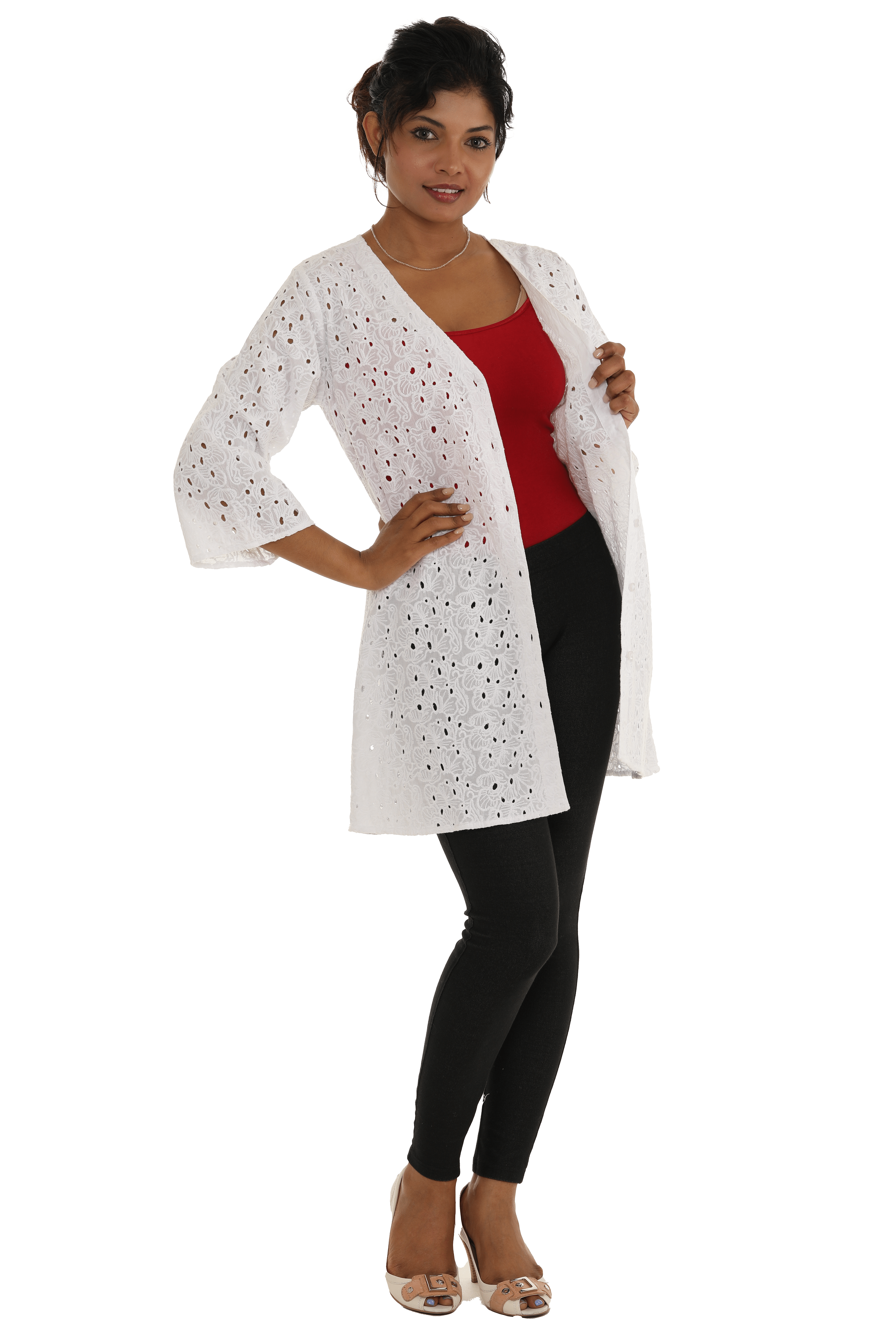 White Eyelet Fabric Button Shirt - Shoreline Wear, Inc.