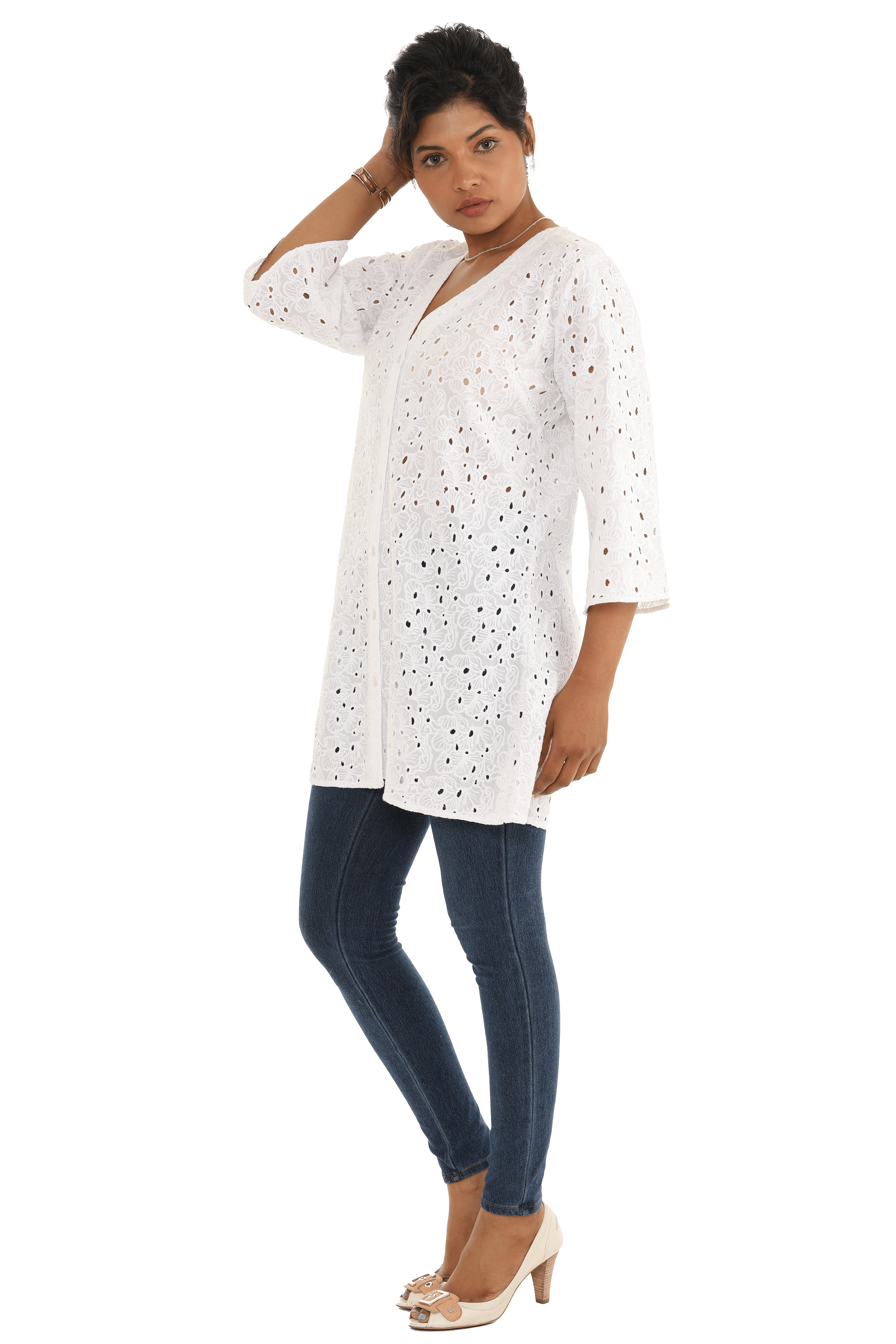 White Eyelet Fabric Button Shirt - Shoreline Wear, Inc.