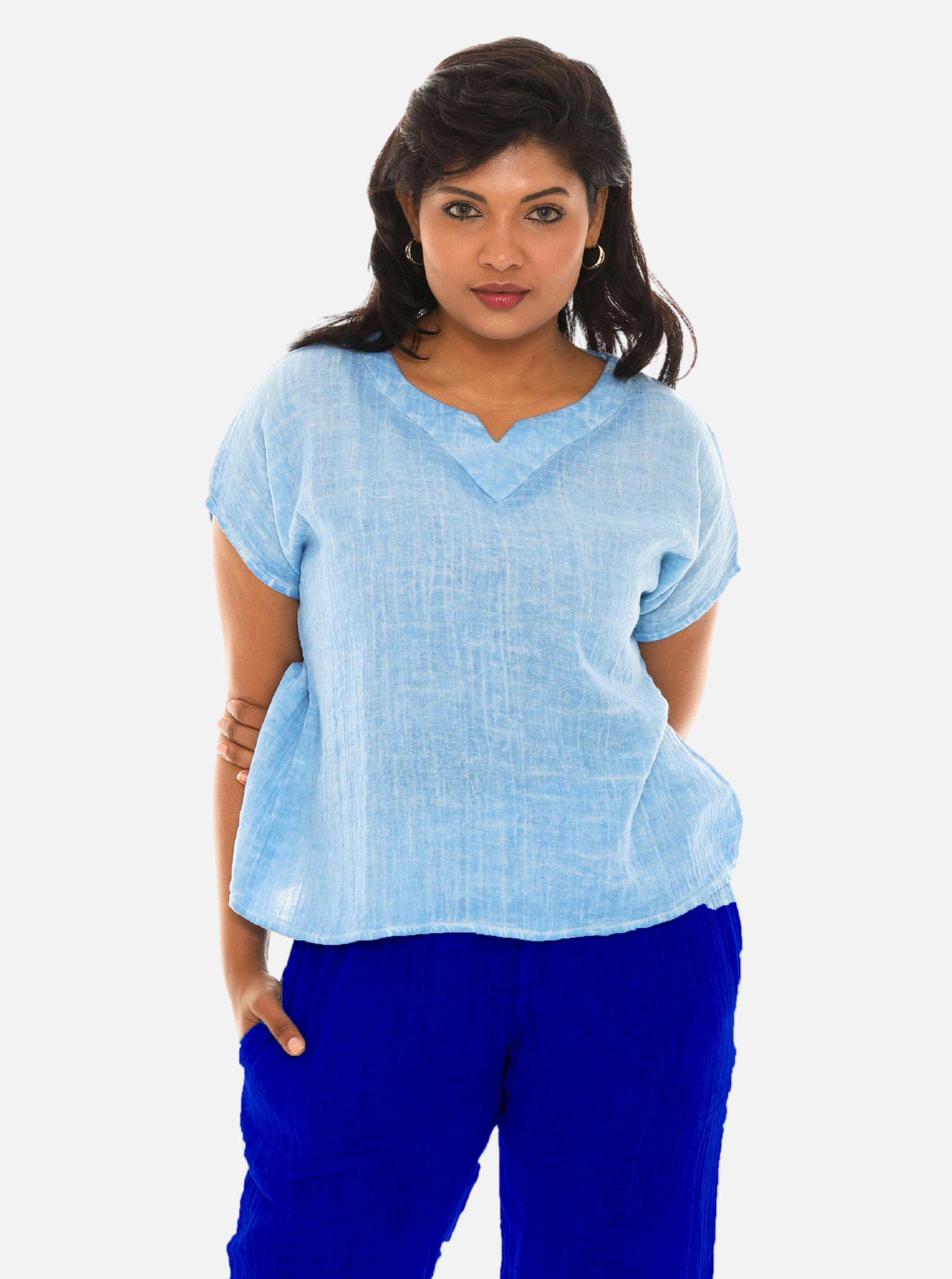 Women Double Gouge Cotton Top