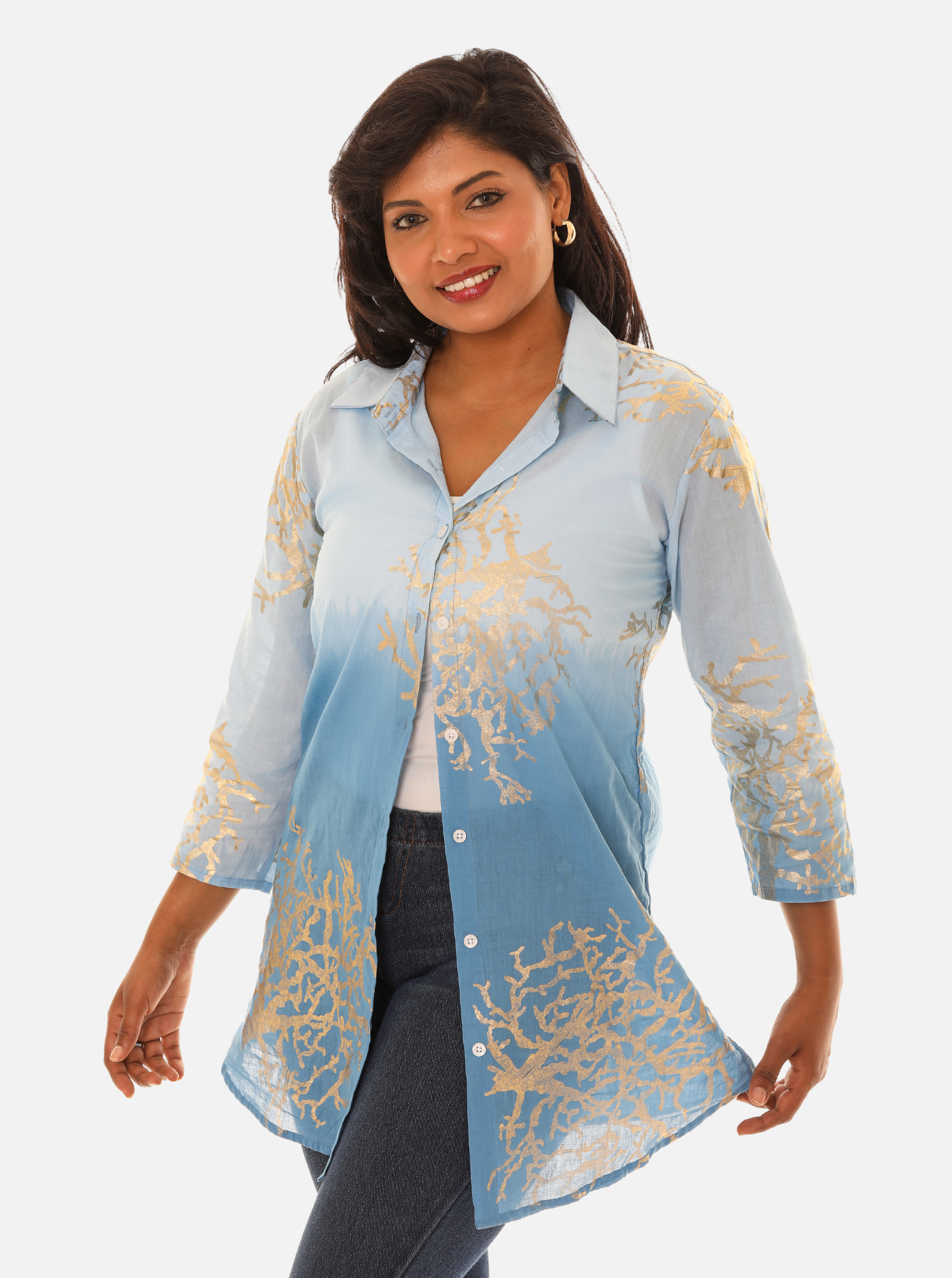 Two-Tone Button Down Shirt For Women
