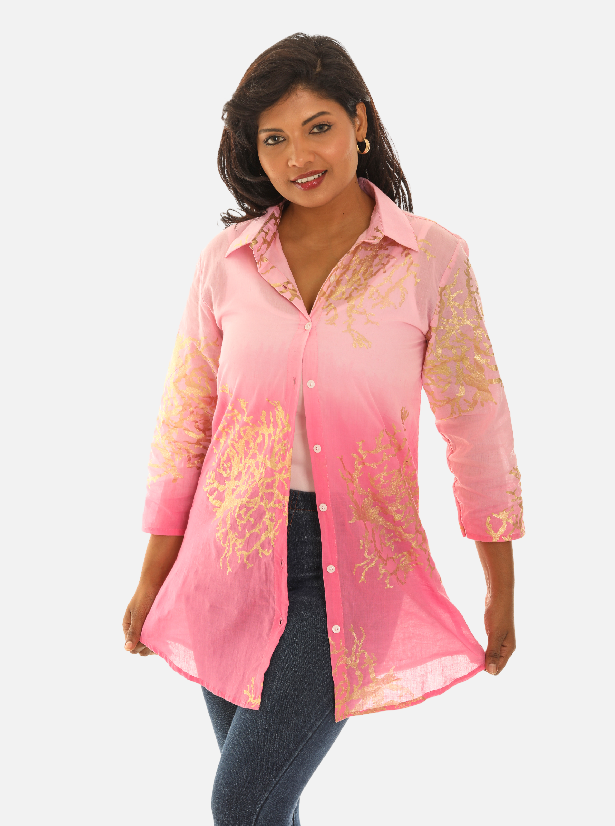 Two-Tone Button Down Shirt For Women