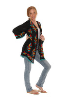 Leaf Embroidery Eyelet-Trim Open Cardigan - Shoreline Wear, Inc.