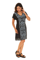 Floral Embroidered Cap-Sleeve V-Neck A-Line Dress - Shoreline Wear, Inc.