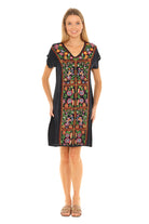 Floral Embroidered Cap-Sleeve V-Neck A-Line Dress - Shoreline Wear, Inc.