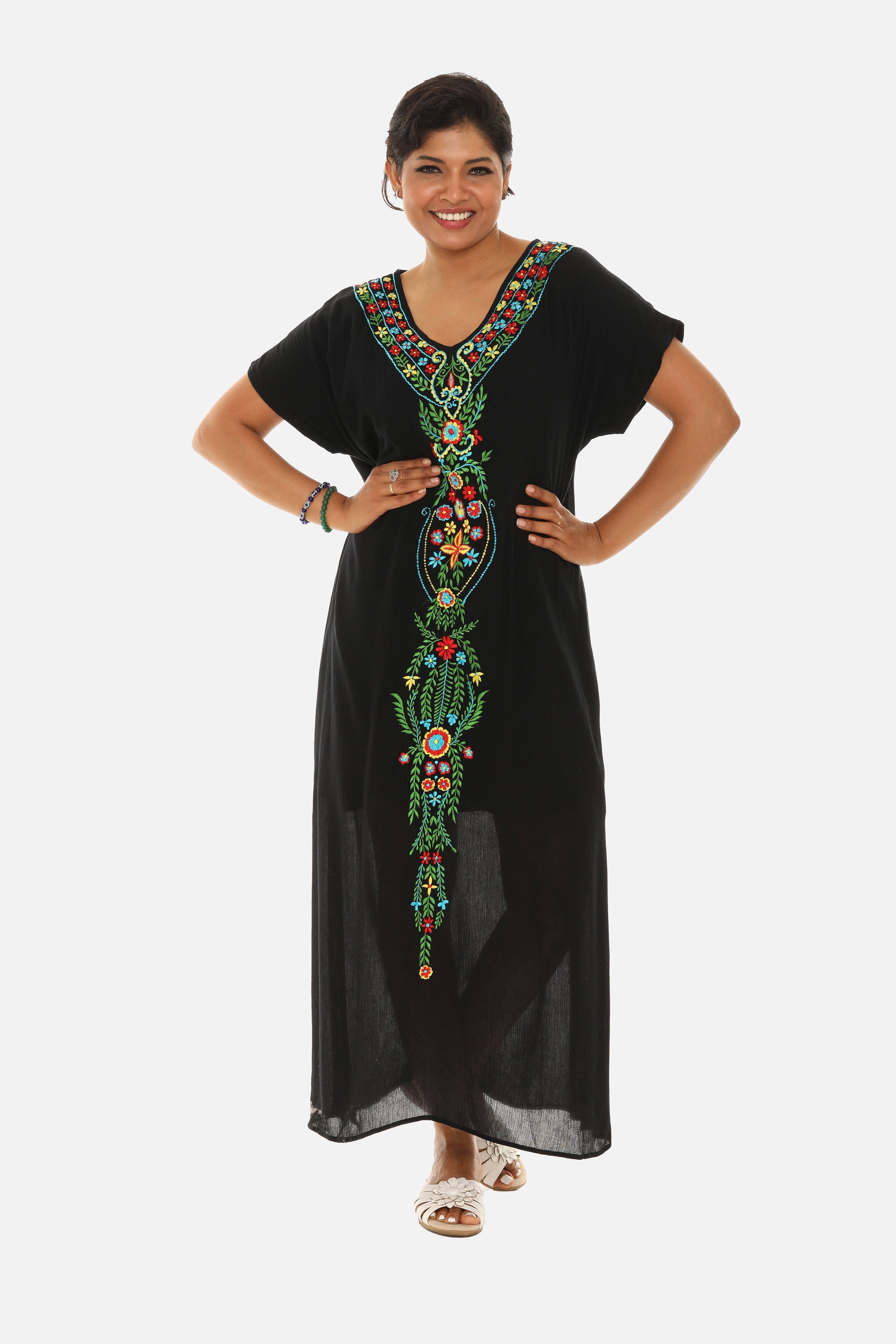 Vibrant Geometric Embroidered Sleeveless Caftan
