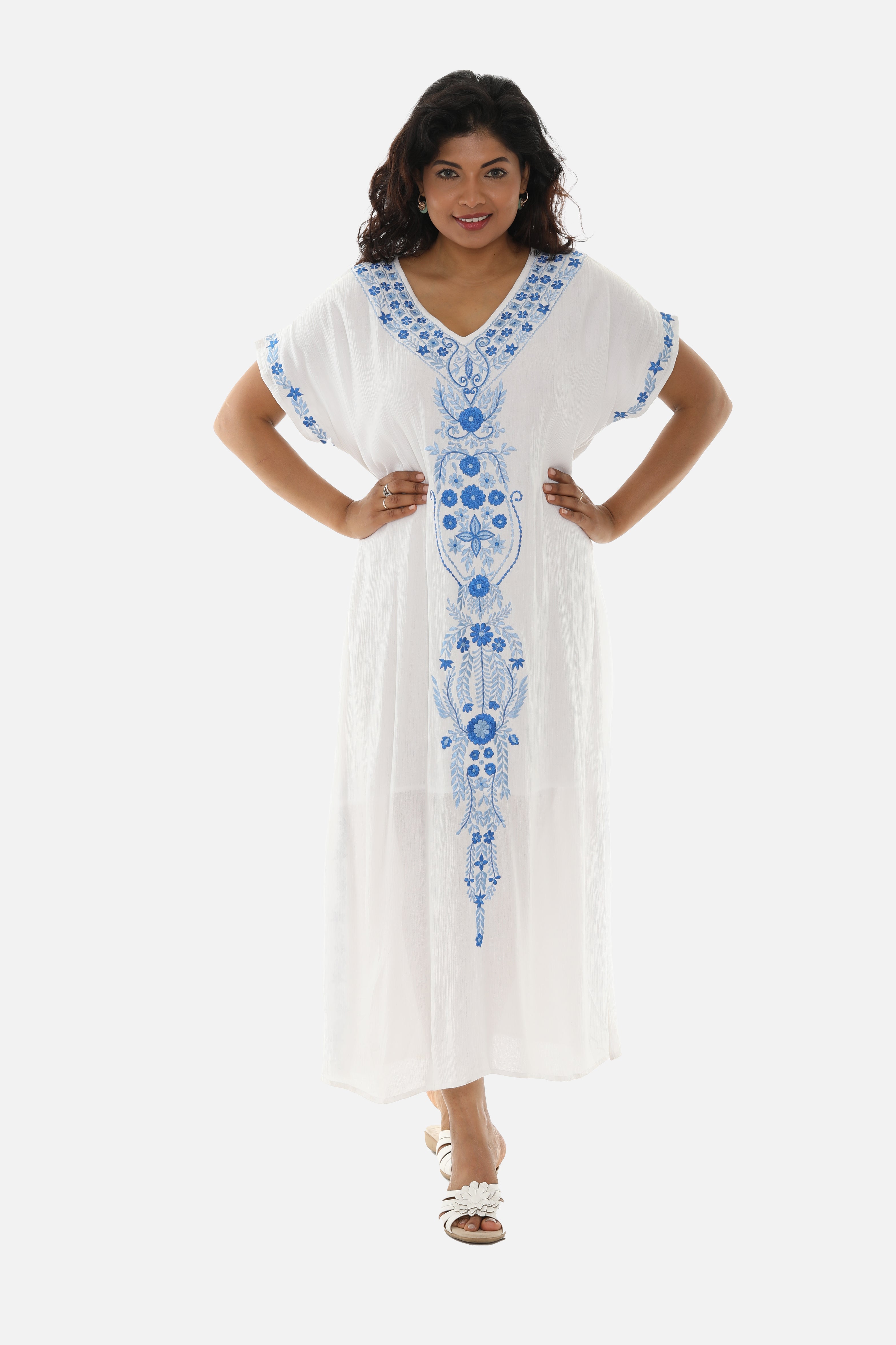 Vibrant Geometric Embroidered Sleeveless Caftan