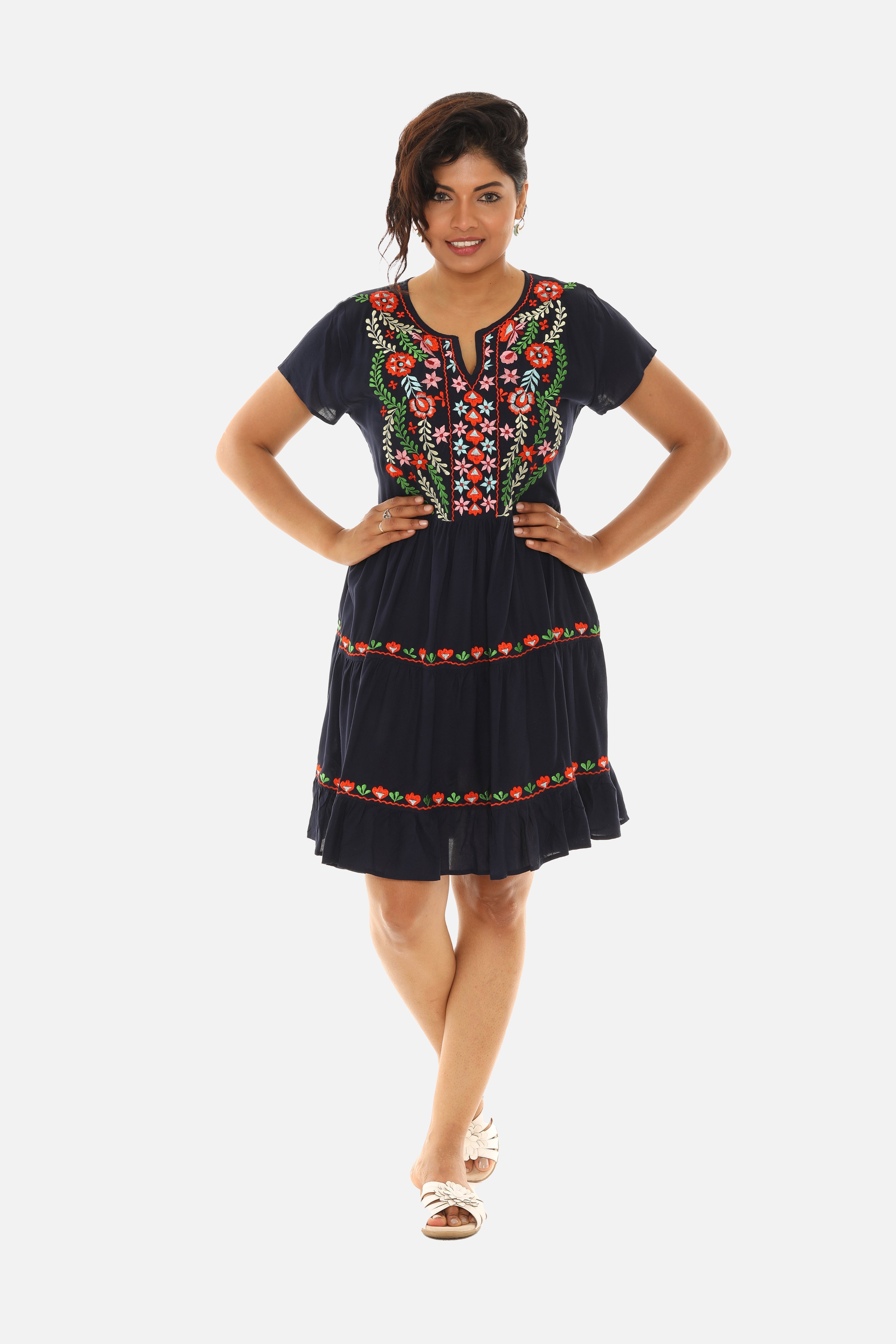 Midi Tiered Dress with Embroidery