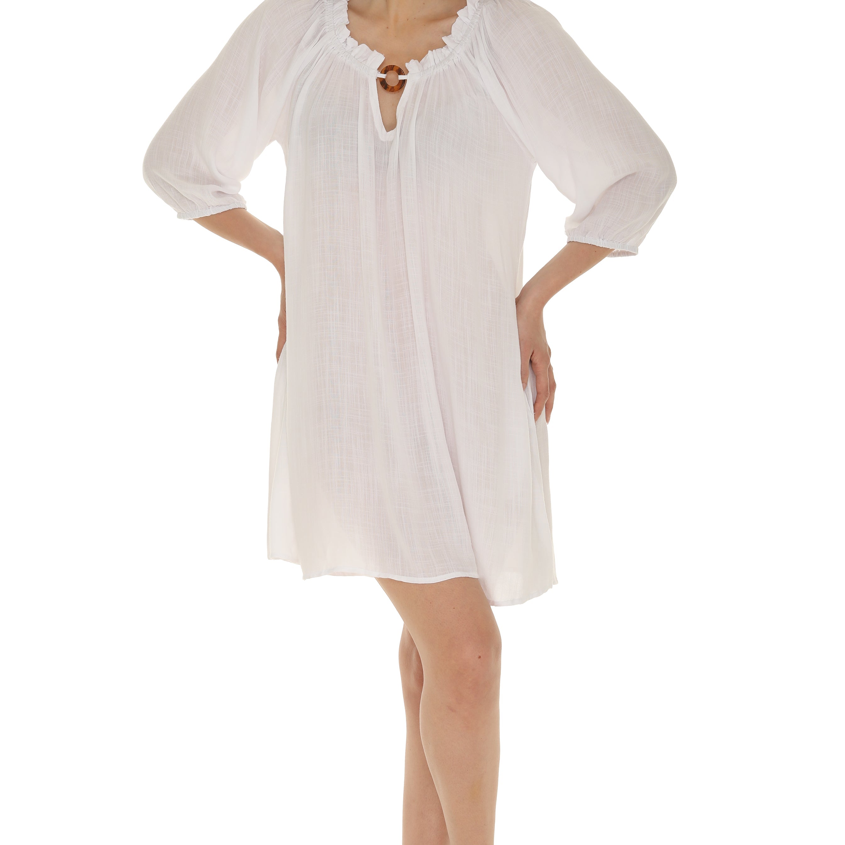 Rayon Keyhole Off-Shoulder Peasant Dress 2X / White Rayon Keyhole Off-Shoulder Peasant Dress 2X / White