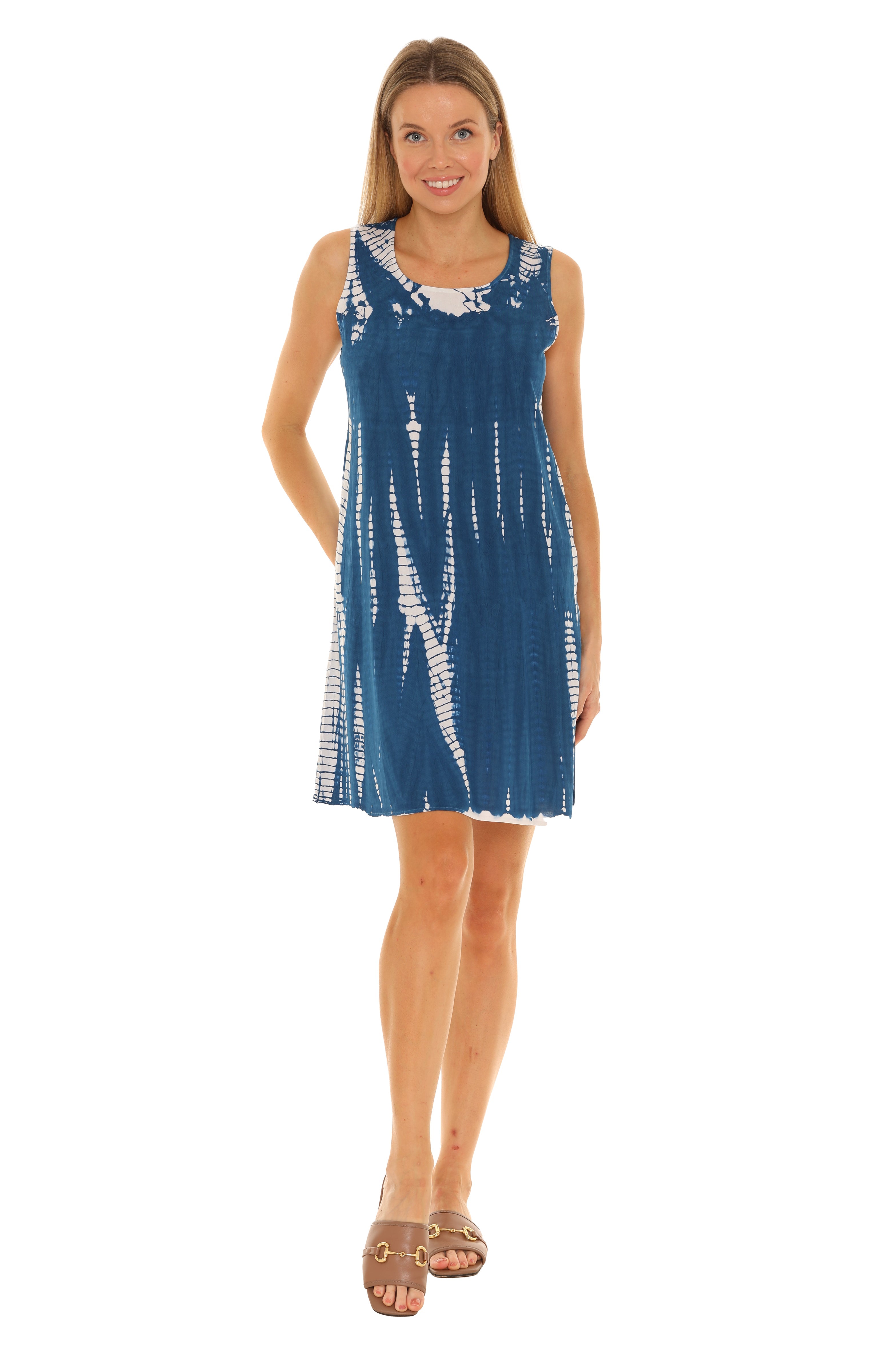 Rayon Jaggered Pattern Tie Dye Sleeveless Dress