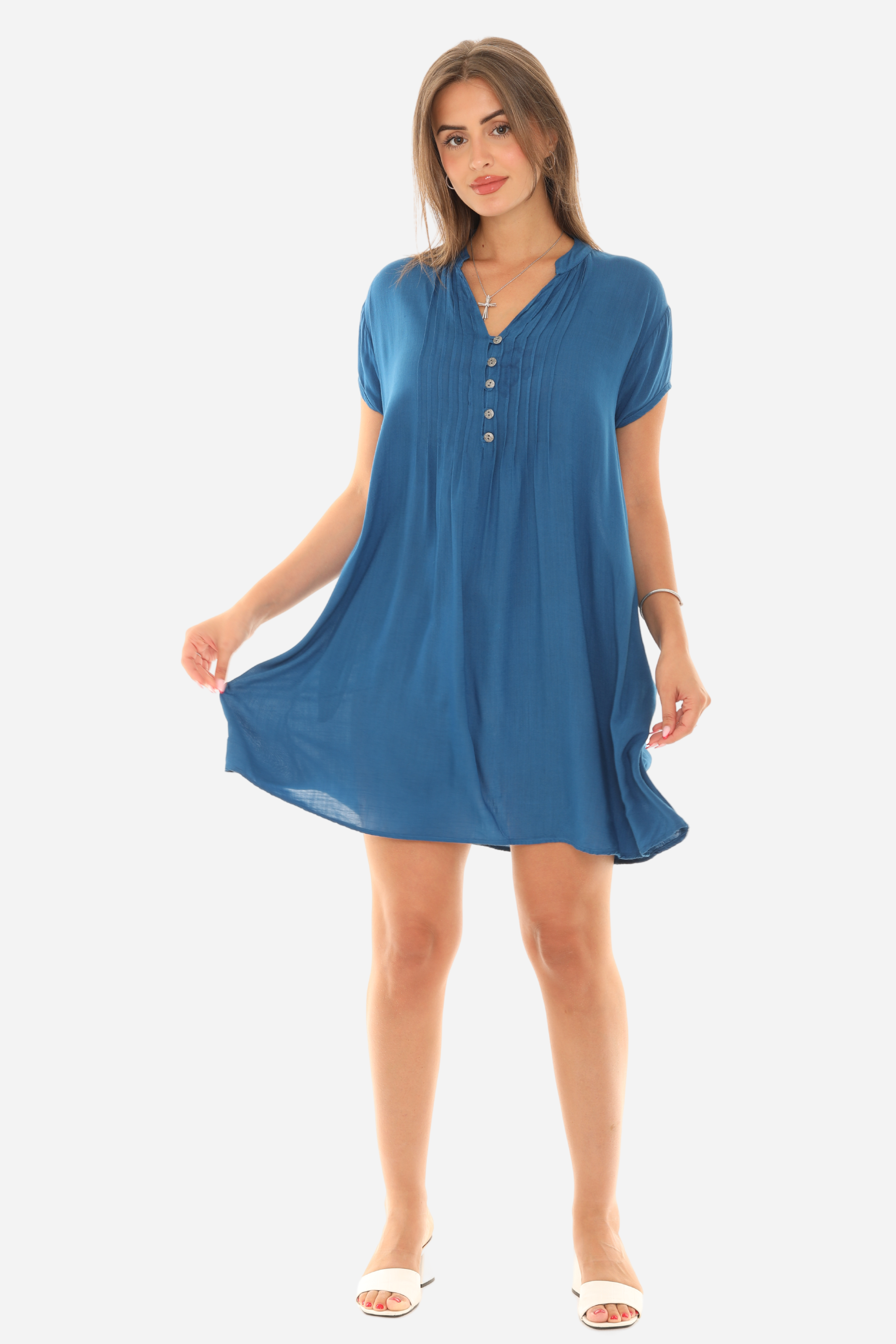 Collar Pocket Button-Front Shift Dress