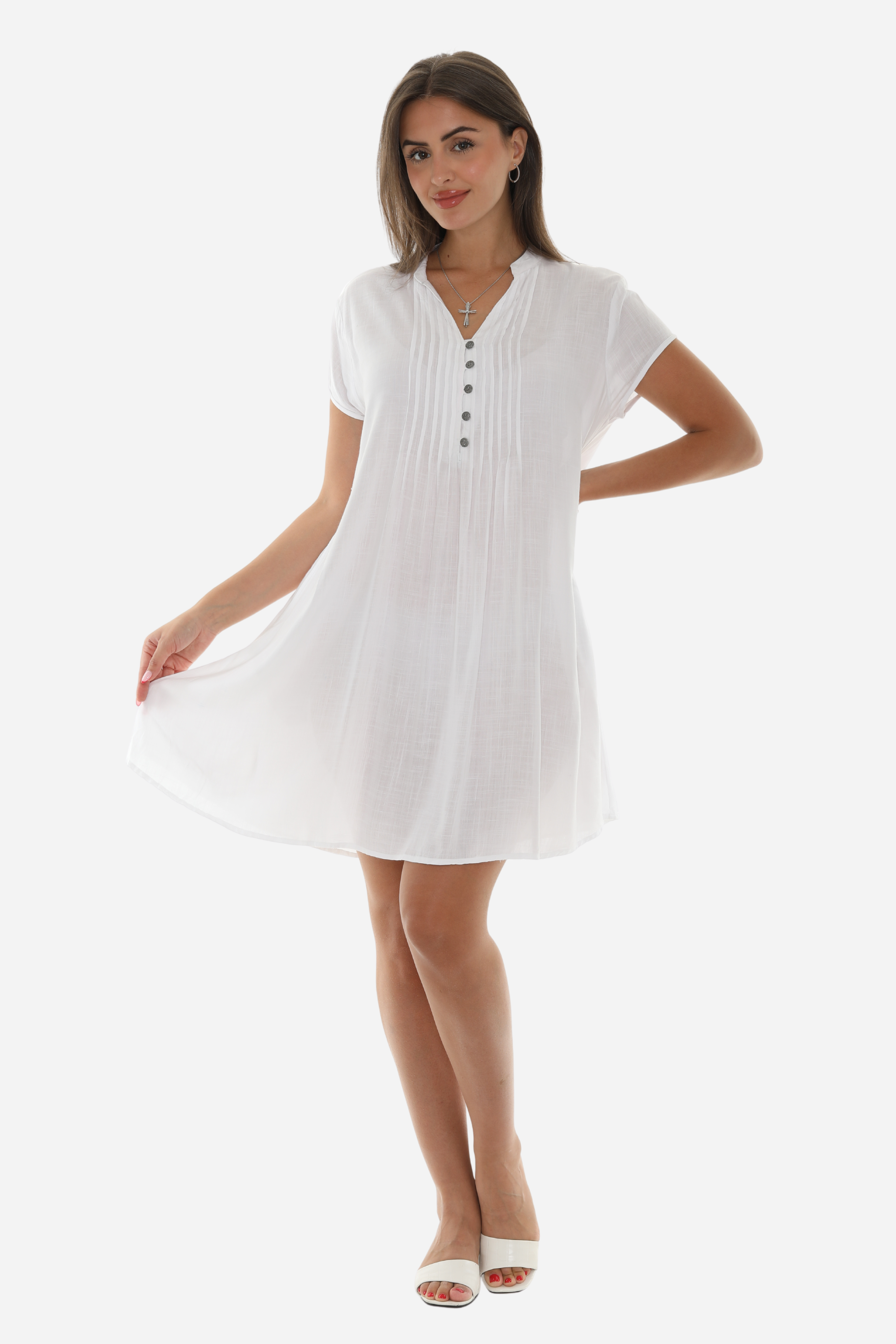 Collar Pocket Button-Front Shift Dress