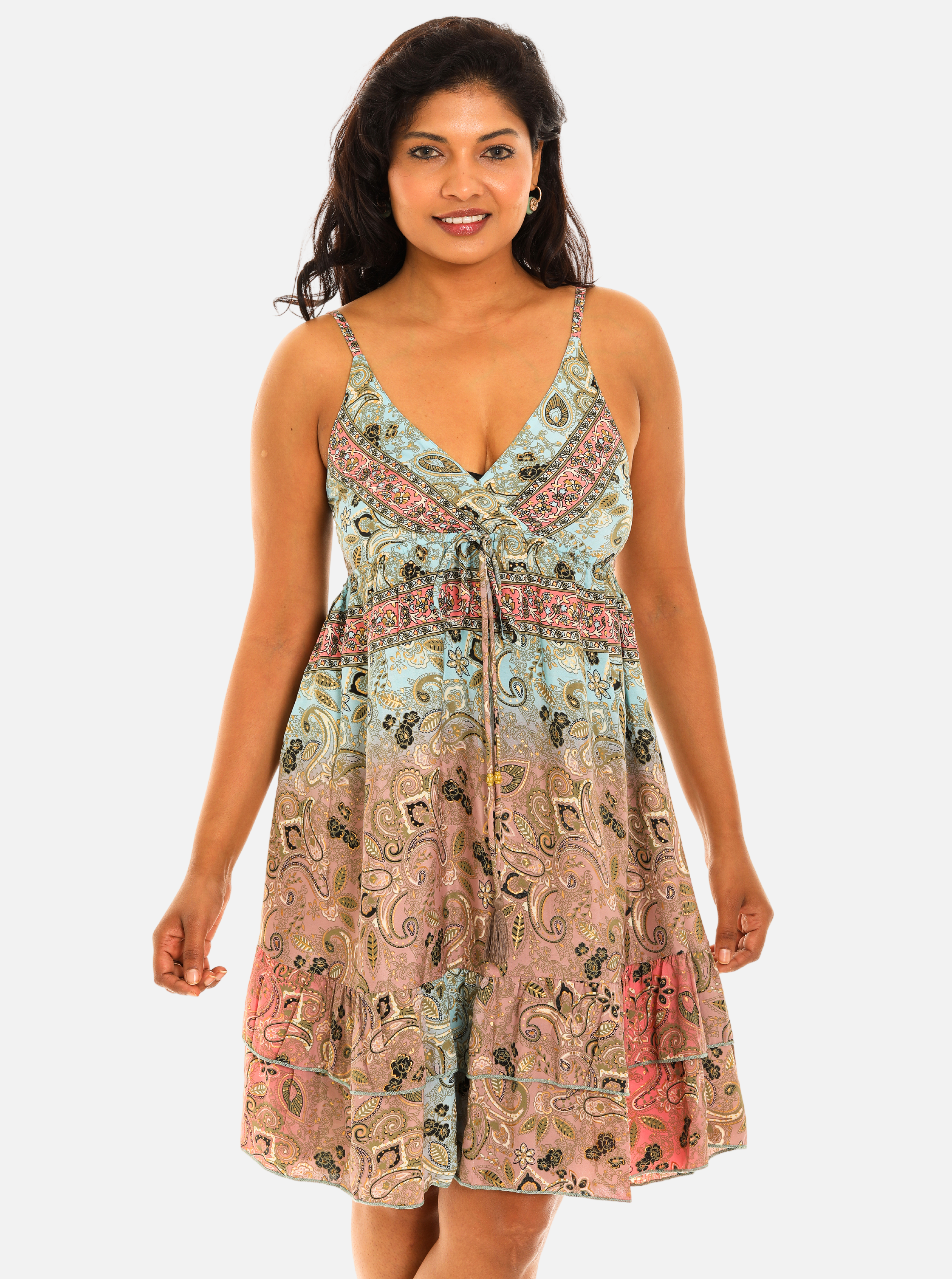 Bohemian Print V-neck Spagetti Strap Dress