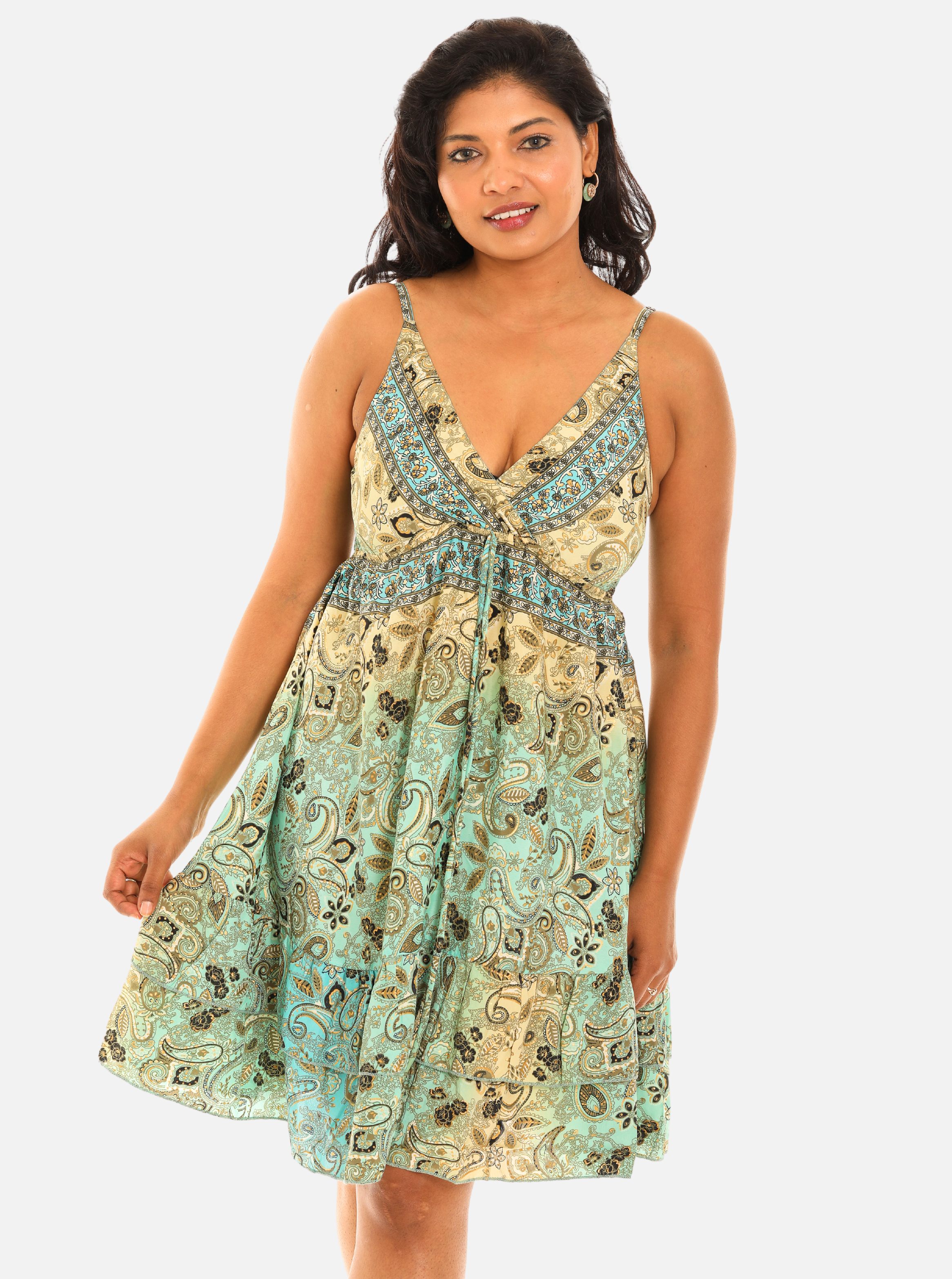 Bohemian Print V-neck Spagetti Strap Dress