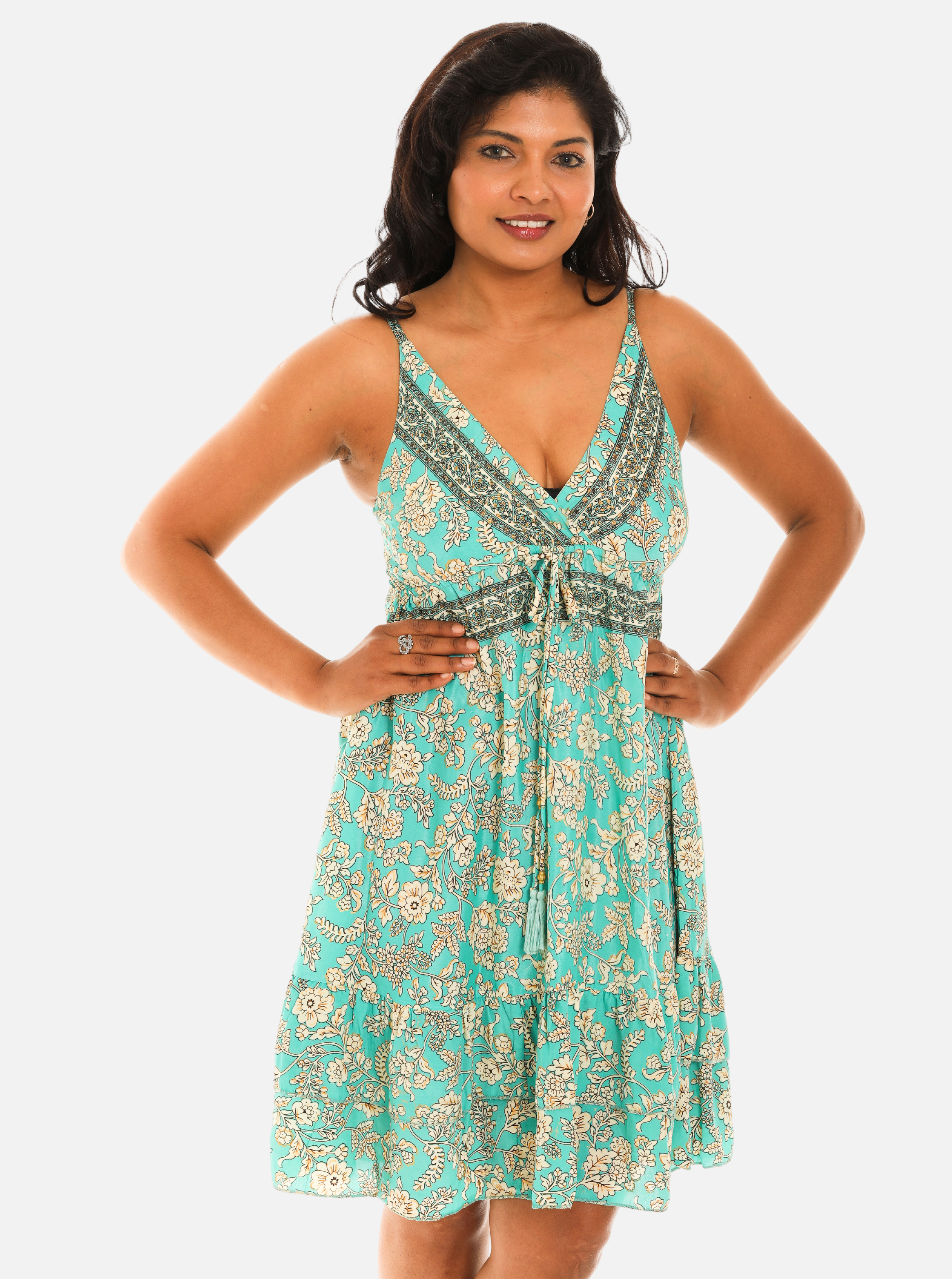 Bohemian Print V-neck Spagetti Strap Dress