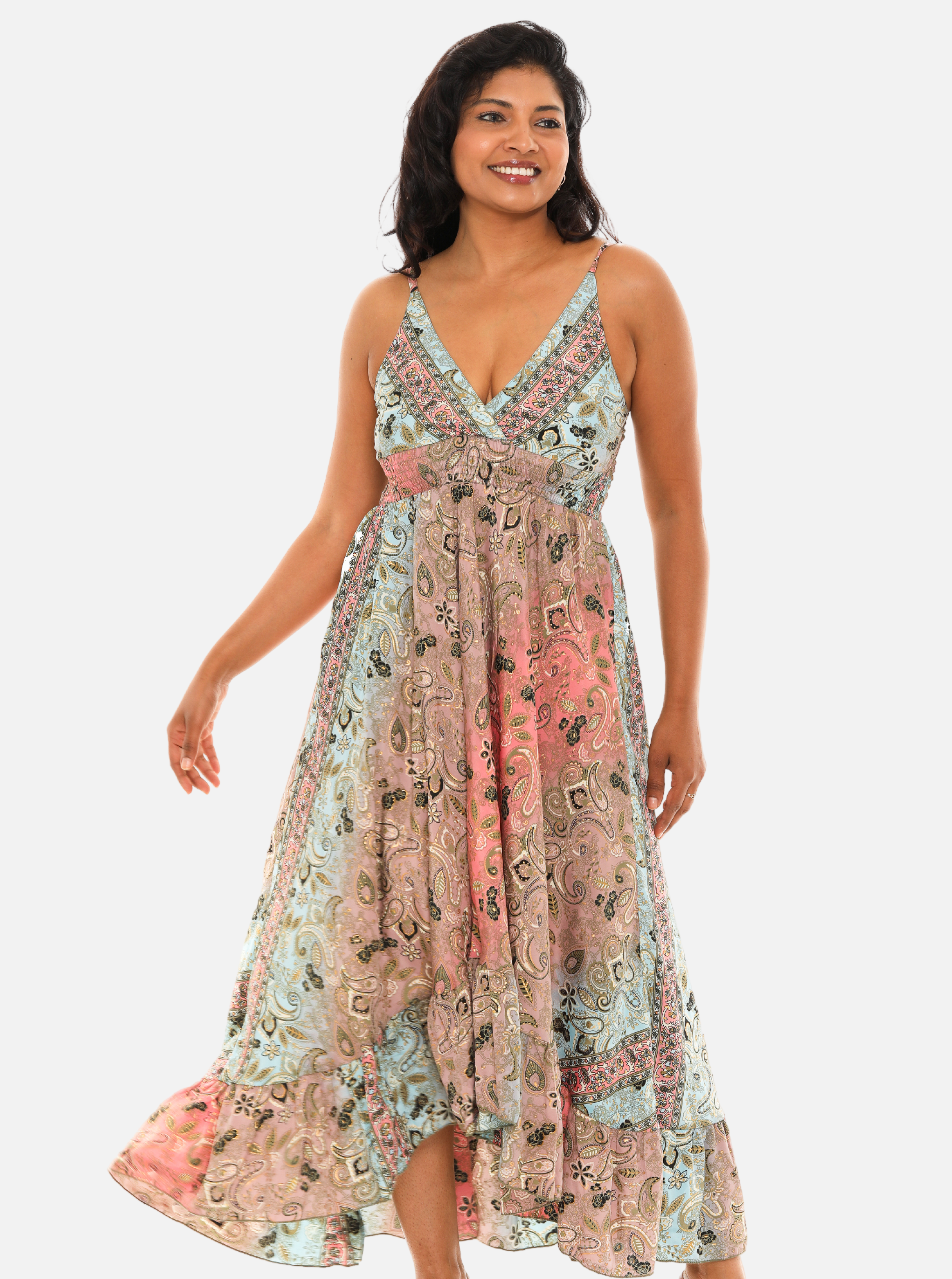 Printed Long Halter Dress with Back Ties.