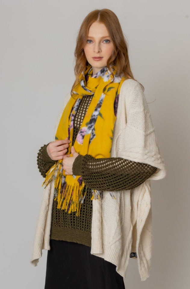 Floral Scarf With Fringe - Charming Charlie