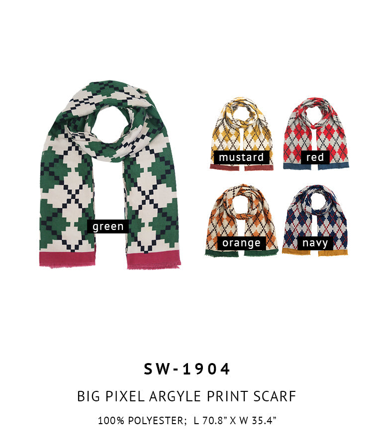 Shop for KW Fashion Big Pixel Argyle Print Scarf at doeverythinginloveny.com wholesale fashion accessories