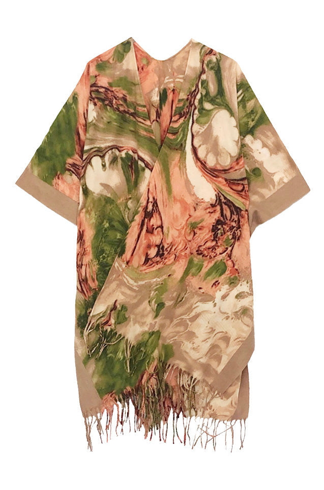 Mixed Print Fringe Kimono