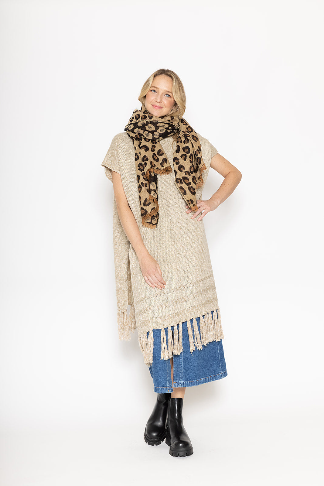 Marled Woven Turtleneck Poncho