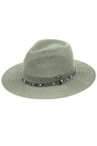 Sage C.C MULTI-THREAD RHINESTONE TRIM BAND PANAMA HAT is a must-have accessory for any fashion-forward individual. Crafted with multi-threaded material and adorned with stunning rhinestone trim, this hat adds a touch of elegance to any outfit. With its versatile design, it's perfect for any occasion and provides excellent sun protection.