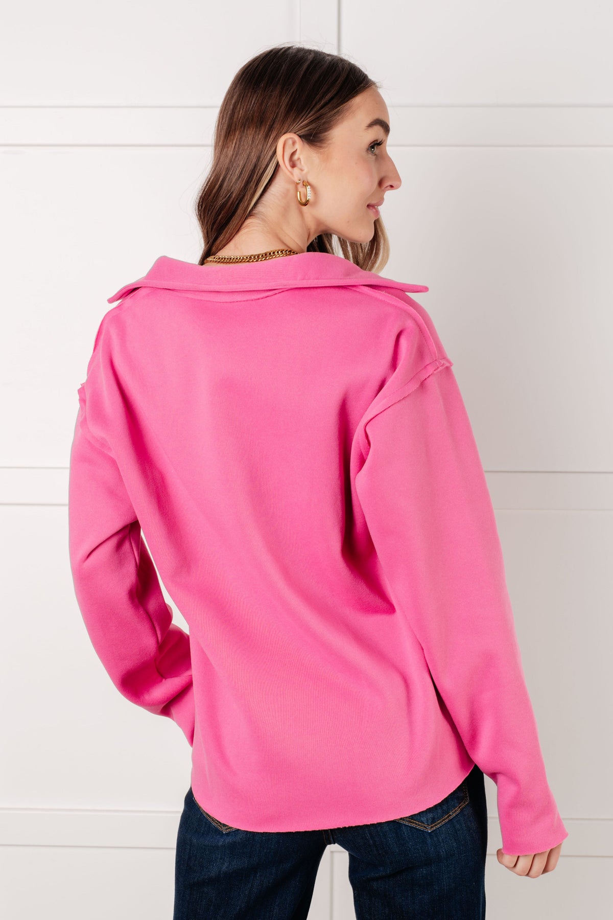 Same Ol' Situation Collared Pullover in Hot Pink - Charming Charlie