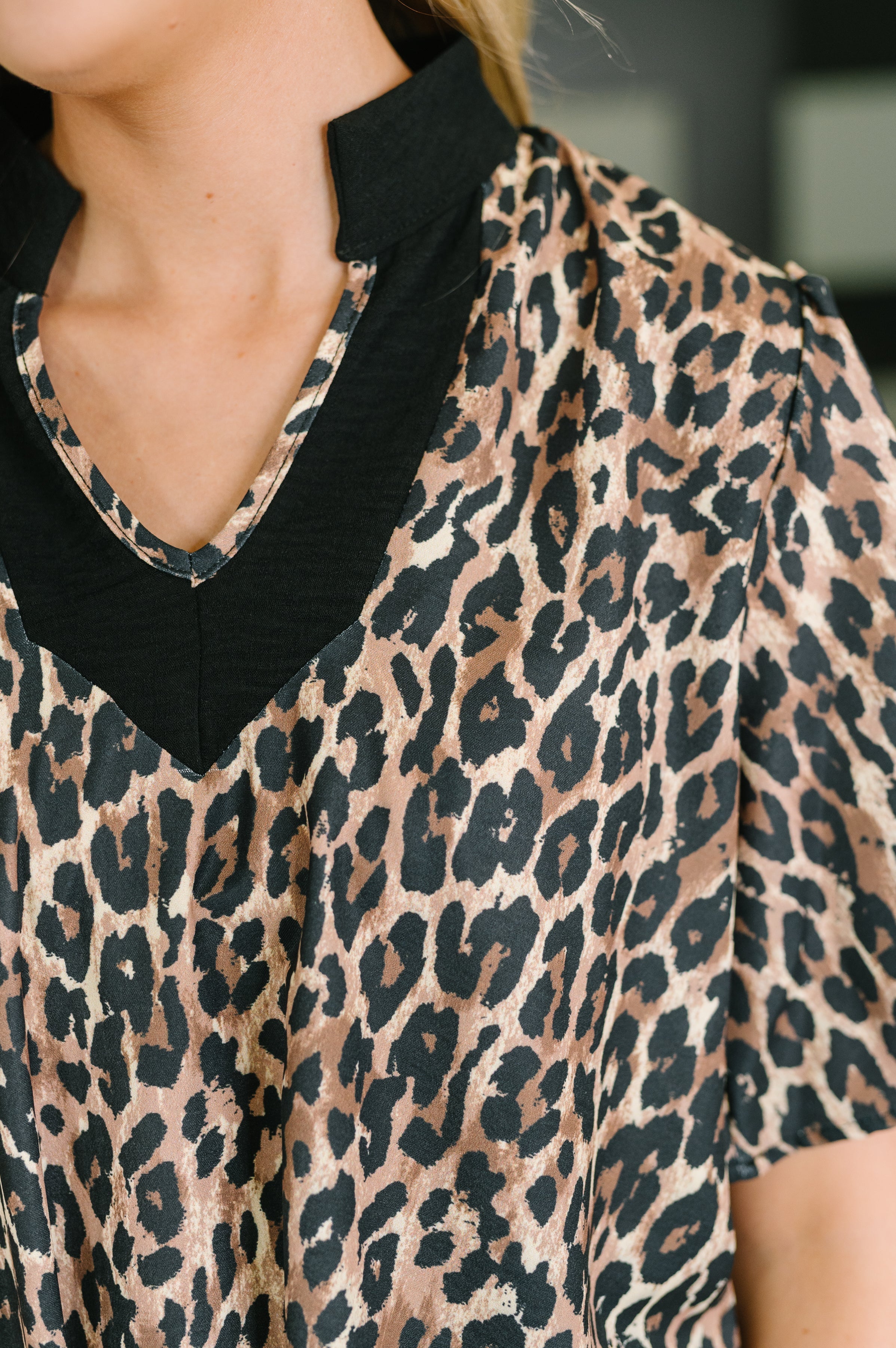 Sassy Season Split Neck Leopard Print Blouse - Charming Charlie