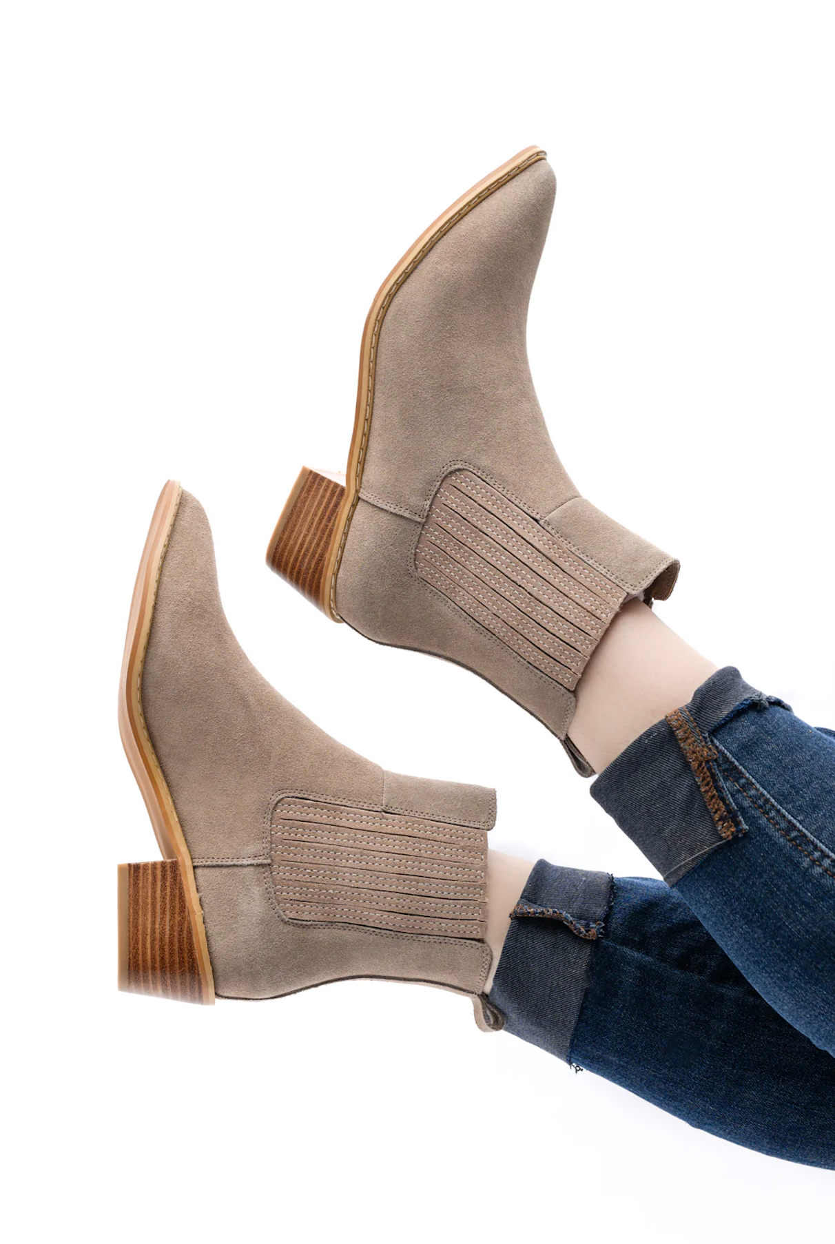Leonor Suede Ankle Boot in Taupe - Charming Charlie