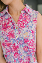 Sea Spray Collared Sleeveless Top in Falling Floral - Charming Charlie